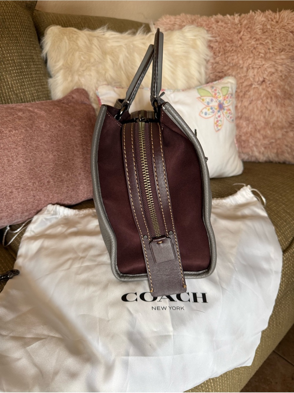 Coach 2nd Generation 1941 Rogue 31 Handbag Heather Grey/Oxblood Suede EXCELLENT - Picture 4 of 16